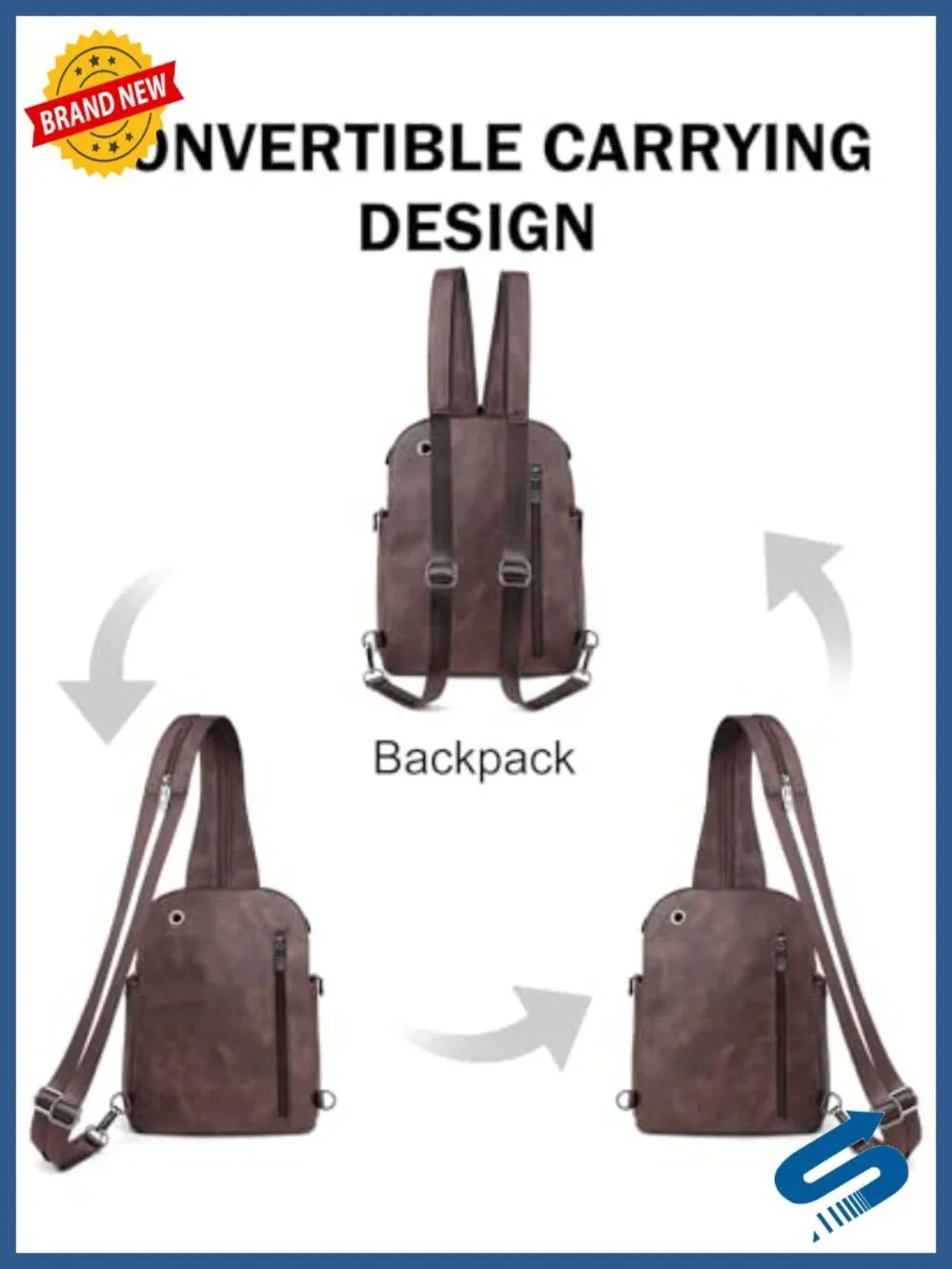 Large Convertible Leather Sling Bag Women Anti Theft Crossbody Backpack 11L
